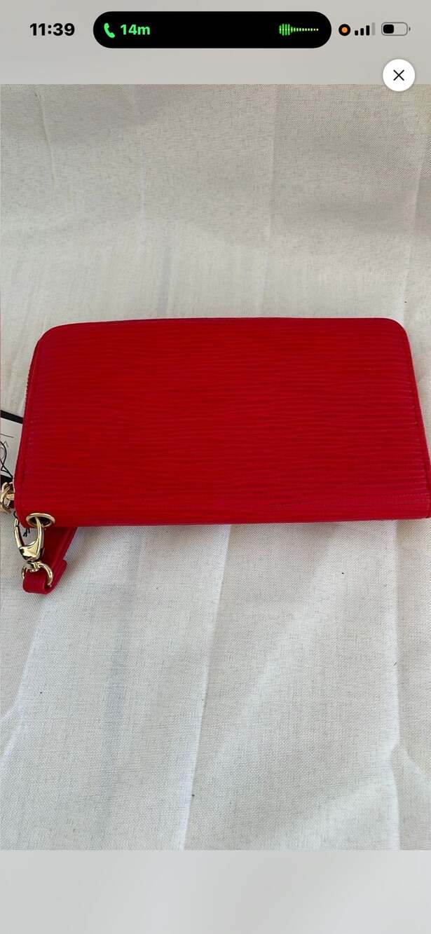 Red Faux Leather Textured Zip-Around Wristlet Wallet